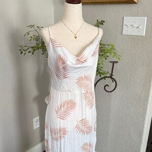 White Dress with Pink Leaf Print